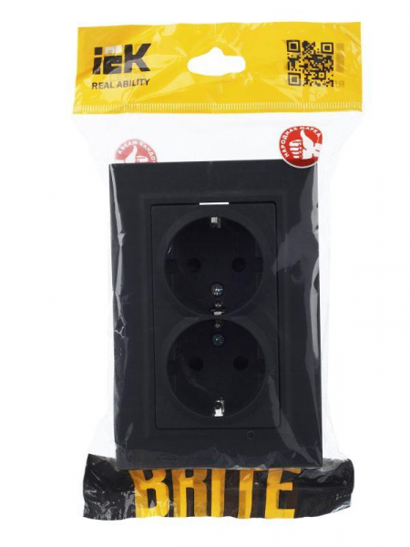 Розетка 2-м СП BRITE РСш12-3-БрГ 16А в сборе с заземл. защ. шторки графит IEK BR-R24-16-K53-F ТехноИмпульс