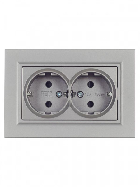 Розетка 2-м СП BRITE РСш12-3-БрС 16А в сборе с заземл. защ. шторки сталь IEK BR-R24-16-K46-F ТехноИмпульс