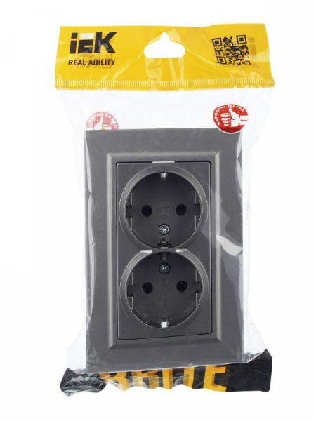 Розетка 2-м СП BRITE РСш12-3-БрС 16А в сборе с заземл. защ. шторки сталь IEK BR-R24-16-K46-F ТехноИмпульс