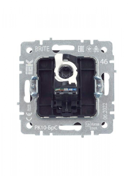 Розетка компьютерная СП RJ45 кат.5E BRITE РК10-БрС механизм сталь IEK BR-K10-1-K46 ТехноИмпульс