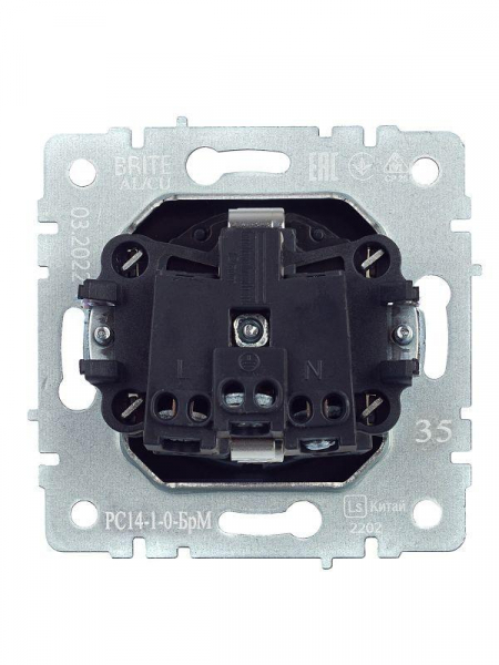 Розетка 1-м СП BRITE РС14-1-0-БрМ 16А с заземл. защ. шторки механизм маренго IEK BR-R14-16-K35 ТехноИмпульс