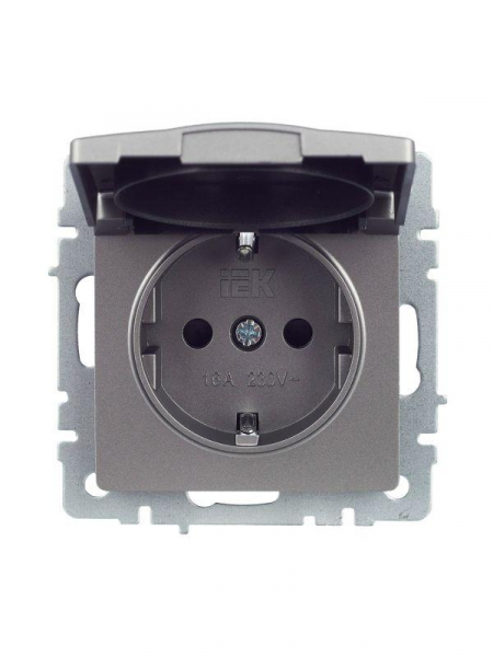 Розетка BRITE РСбш10-3-БрС 16А IP20 с заземл. защ. шторки с крышкой механизм сталь IEK BR-R16-16-K46 ТехноИмпульс