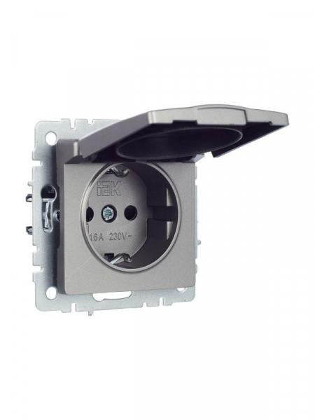 Розетка BRITE РСбш10-3-БрС 16А IP20 с заземл. защ. шторки с крышкой механизм сталь IEK BR-R16-16-K46 ТехноИмпульс