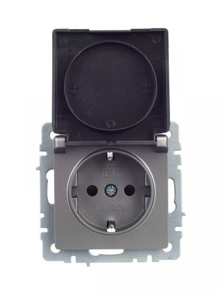 Розетка BRITE РСбш10-3-БрС 16А IP20 с заземл. защ. шторки с крышкой механизм сталь IEK BR-R16-16-K46 ТехноИмпульс
