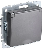 Розетка BRITE РСбш10-3-44-БрС 16А IP44 с заземл. защ. шторки с крышкой механизм сталь IEK BR-R16-16-44-K46 ТехноИмпульс