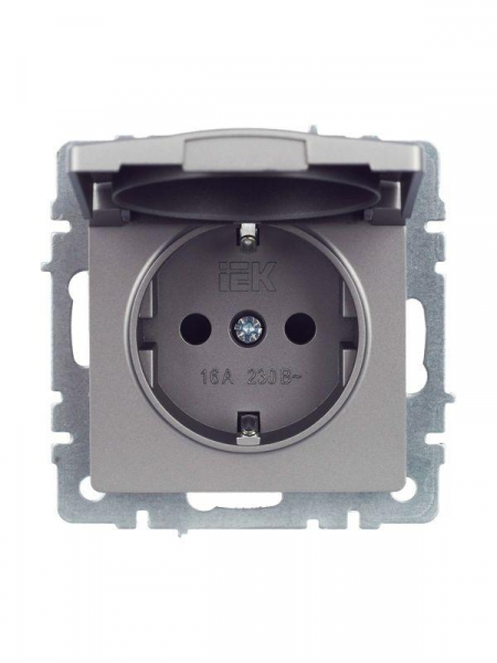 Розетка BRITE РСбш10-3-44-БрС 16А IP44 с заземл. защ. шторки с крышкой механизм сталь IEK BR-R16-16-44-K46 ТехноИмпульс
