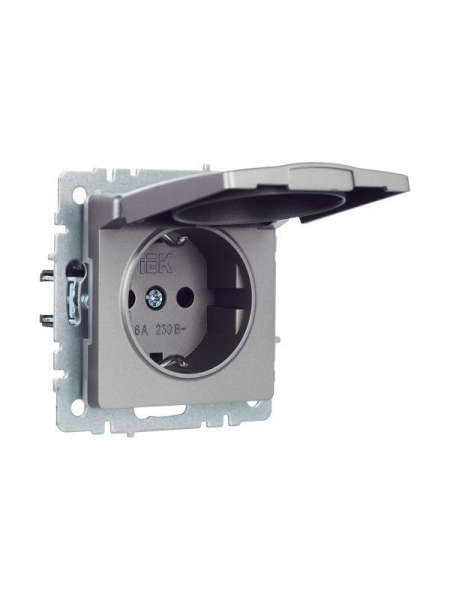 Розетка BRITE РСбш10-3-44-БрС 16А IP44 с заземл. защ. шторки с крышкой механизм сталь IEK BR-R16-16-44-K46 ТехноИмпульс