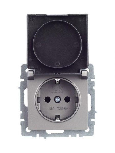 Розетка BRITE РСбш10-3-44-БрС 16А IP44 с заземл. защ. шторки с крышкой механизм сталь IEK BR-R16-16-44-K46 ТехноИмпульс