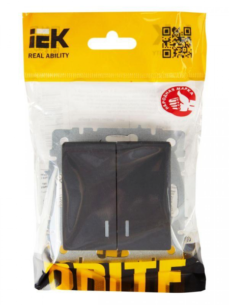 Выключатель 2-кл. СП BRITE ВС10-2-1-БрГ 10А с индик. механизм графит IEK BR-V20-1-10-K53 ТехноИмпульс