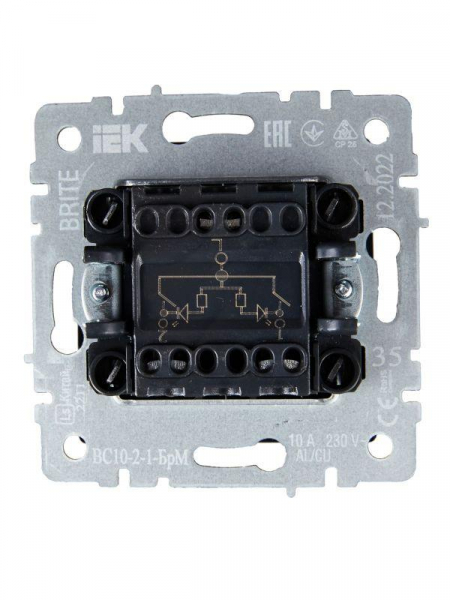 Выключатель 2-кл. СП BRITE ВС10-2-1-БрМ 10А с индик. механизм маренго IEK BR-V20-1-10-K35 ТехноИмпульс