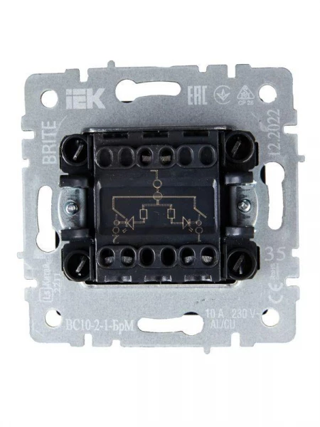 Выключатель 2-кл. СП BRITE ВС10-2-1-БрМ 10А с индик. механизм маренго IEK BR-V20-1-10-K35 ТехноИмпульс