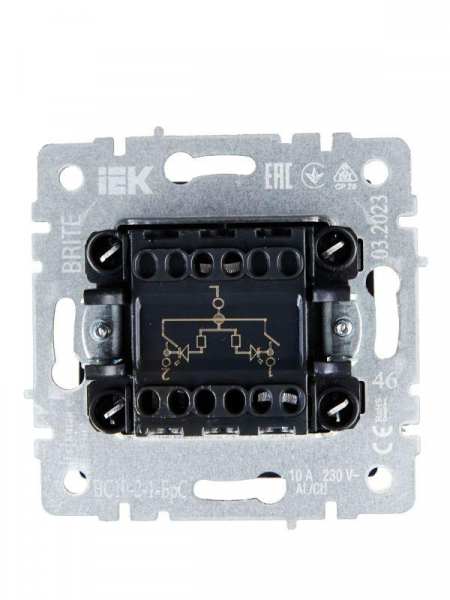 Выключатель 2-кл. СП BRITE ВС10-2-1-БрС 10А с индик. механизм сталь IEK BR-V20-1-10-K46 ТехноИмпульс