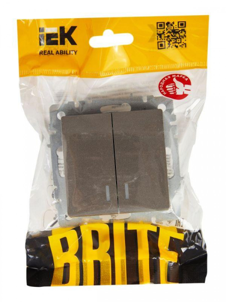 Выключатель 2-кл. СП BRITE ВС10-2-1-БрС 10А с индик. механизм сталь IEK BR-V20-1-10-K46 ТехноИмпульс