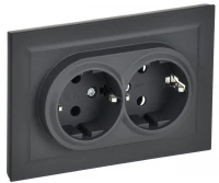 Розетка 2-м СП BRITE РС12-3-БрГ 16А в сборе с заземл. без защ. шторок графит IEK BR-R21-16-K53-F ТехноИмпульс
