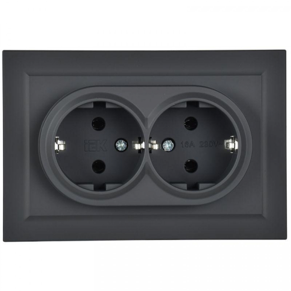 Розетка 2-м СП BRITE РС12-3-БрГ 16А в сборе с заземл. без защ. шторок графит IEK BR-R21-16-K53-F ТехноИмпульс