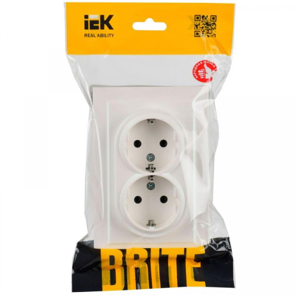 Розетка 2-м СП BRITE РС12-3-БрЖ 16А в сборе с заземл. без защ. шторок жемчуж. IEK BR-R21-16-K36-F ТехноИмпульс