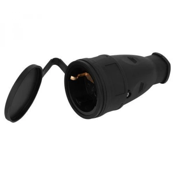 Розетка RX10-B-IP44 16А IP44 прямая с заземл. каучук черн. ЭРА Б0055418 ТехноИмпульс