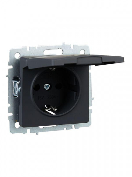 Розетка BRITE РСбш10-3-БрГ 16А IP20 с заземл. защ. шторки с крышкой механизм графит IEK BR-R16-16-K53 ТехноИмпульс