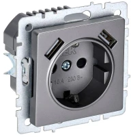 Розетка BRITE РЮш10-1-БрС 16А с USB A+A 2.1А с заземл. защ. шторки механизм сталь IEK BR-R14-16-U21-D21-K46 ТехноИмпульс