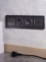 Розетка BRITE РЮш10-1-БрС 16А с USB A+A 2.1А с заземл. защ. шторки механизм сталь IEK BR-R14-16-U21-D21-K46 ТехноИмпульс