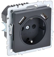 Розетка BRITE РЮш10-1-БрГ 16А с USB A+A 2.1А с заземл. защ. шторки механизм графит IEK BR-R14-16-U21-D21-K53 ТехноИмпульс