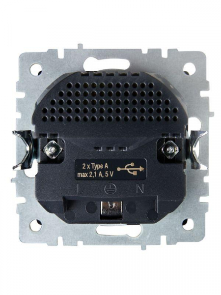 Розетка BRITE РЮш10-1-БрГ 16А с USB A+A 2.1А с заземл. защ. шторки механизм графит IEK BR-R14-16-U21-D21-K53 ТехноИмпульс