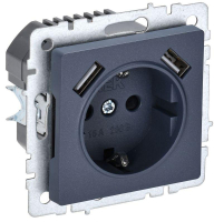 Розетка BRITE РЮш10-1-БрМ 16А с USB A+A 2.1А с заземл. защ. шторки механизм маренго IEK BR-R14-16-U21-D21-K35 ТехноИмпульс