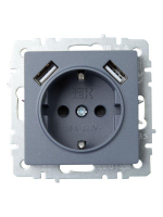 Розетка BRITE РЮш10-1-БрМ 16А с USB A+A 2.1А с заземл. защ. шторки механизм маренго IEK BR-R14-16-U21-D21-K35 ТехноИмпульс