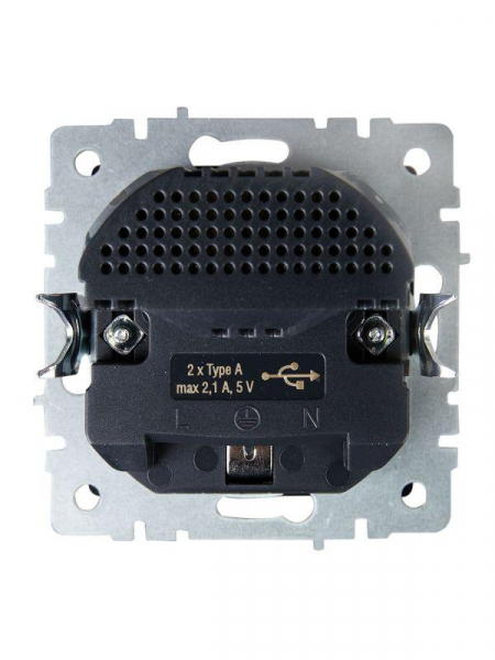 Розетка BRITE РЮш10-1-БрМ 16А с USB A+A 2.1А с заземл. защ. шторки механизм маренго IEK BR-R14-16-U21-D21-K35 ТехноИмпульс