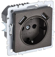 Розетка BRITE РЮш10-1-БрТБ 16А с USB A+A 2.1А с заземл. защ. шторки темн. механизм бронза IEK BR-R14-16-U21-D21-K45 ТехноИмпульс