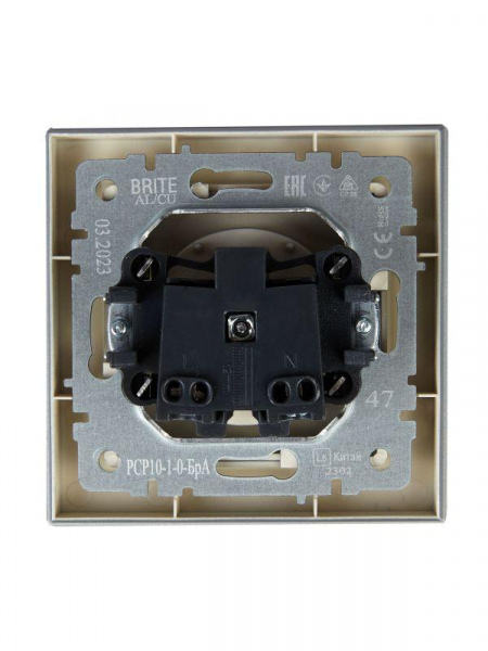 Розетка СП BRITE РСР10-1-0-БрА 10А в сборе без заземл. без защ. шторок алюм. IEK BR-R10-10-K47-F ТехноИмпульс