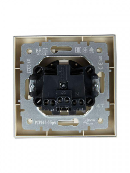 Розетка СП BRITE РСР14-1-0-БрА 16А в сборе с заземл. защ. шторки алюм. IEK BR-R14-16-K47-F ТехноИмпульс