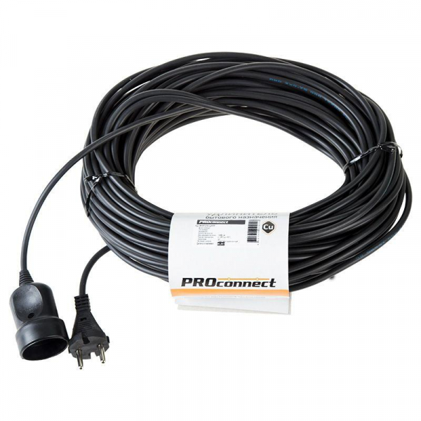 Удлинитель-шнур 1х30м без заземл. 6А IP20 1.3кВт ПВС 2х0.75 черн. PROCONNECT 11-7116 ТехноИмпульс