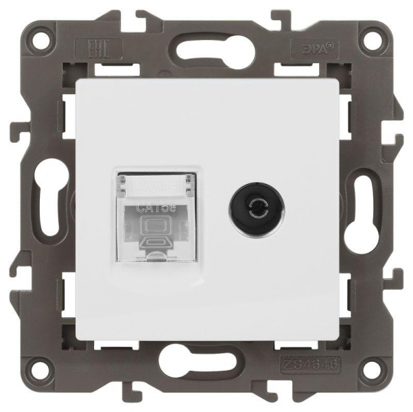 Розетка компьютерная + телевизионная 2-м Elegance 14-3110-01 RJ45 + TV IP20 механизм бел. Эра Б0034314 ТехноИмпульс