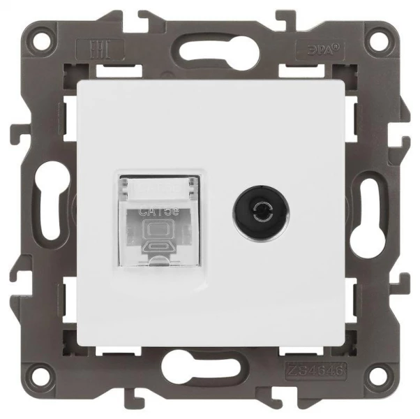 Розетка компьютерная + телевизионная 2-м Elegance 14-3110-01 RJ45 + TV IP20 механизм бел. Эра Б0034314 ТехноИмпульс