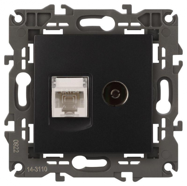 Розетка компьютерная + телевизионная 2-м Elegance 14-3110-05 RJ45 + TV IP20 механизм антрацит Эра Б0034318 ТехноИмпульс