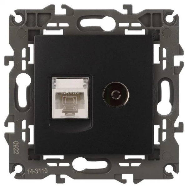 Розетка компьютерная + телевизионная 2-м Elegance 14-3110-05 RJ45 + TV IP20 механизм антрацит Эра Б0034318 ТехноИмпульс