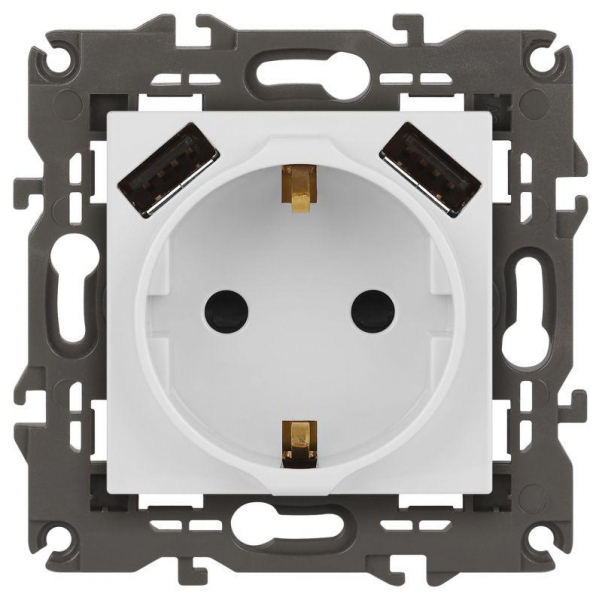 Розетка 16А 250В 2P+E с 2хUSB 5В-3А защ. шторки Elegance бел. 14-4109-01 ЭРА Б0047867 ТехноИмпульс