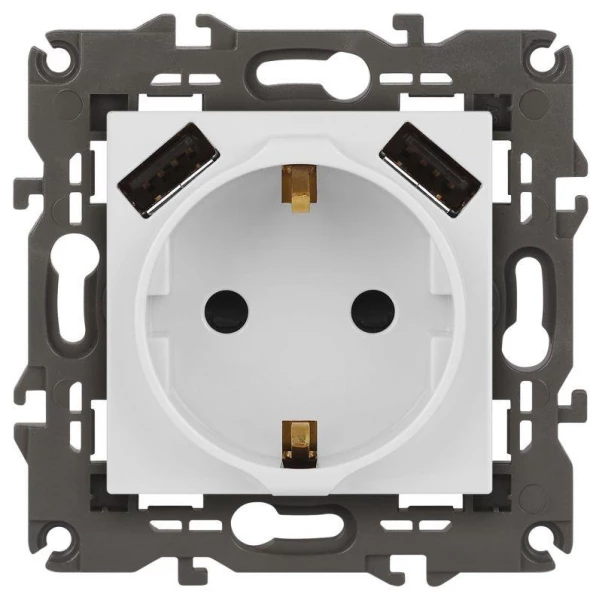 Розетка 16А 250В 2P+E с 2хUSB 5В-3А защ. шторки Elegance бел. 14-4109-01 ЭРА Б0047867 ТехноИмпульс