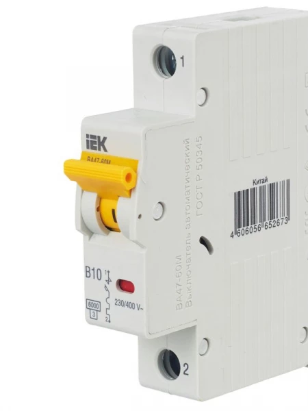 Выключатель автоматический модульный 1п B 10А 6кА ВА47-60M KARAT IEK MVA31-1-010-B ТехноИмпульс