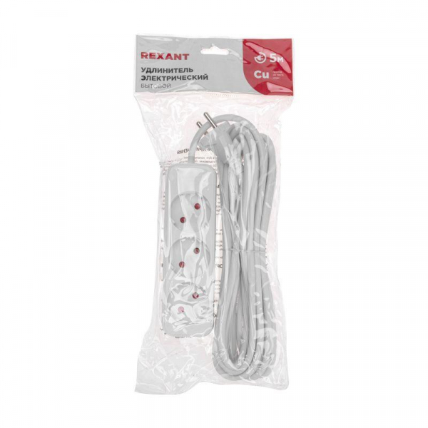 Удлинитель 3х5м без заземл. STANDARD 2х1кв.мм бел. Rexant 13-4008 ТехноИмпульс