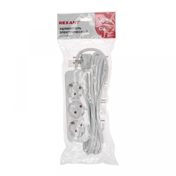 Удлинитель 3х3м с заземл. STANDARD 3х1кв.мм бел. Rexant 13-4010 ТехноИмпульс
