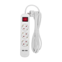 Удлинитель 3х3м с заземл. STANDARD 2хUSB 3х1кв.мм с выкл. бел. Rexant 13-4016 ТехноИмпульс