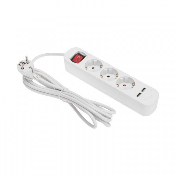 Удлинитель 3х3м с заземл. STANDARD 2хUSB 3х1кв.мм с выкл. бел. Rexant 13-4016 ТехноИмпульс