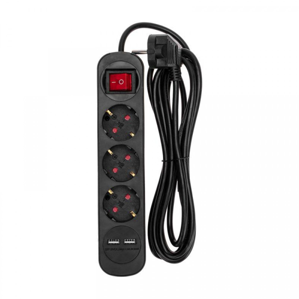 Удлинитель 3х3м с заземл. STANDARD 2хUSB 3х1кв.мм с выкл. черн. Rexant 13-4022 ТехноИмпульс