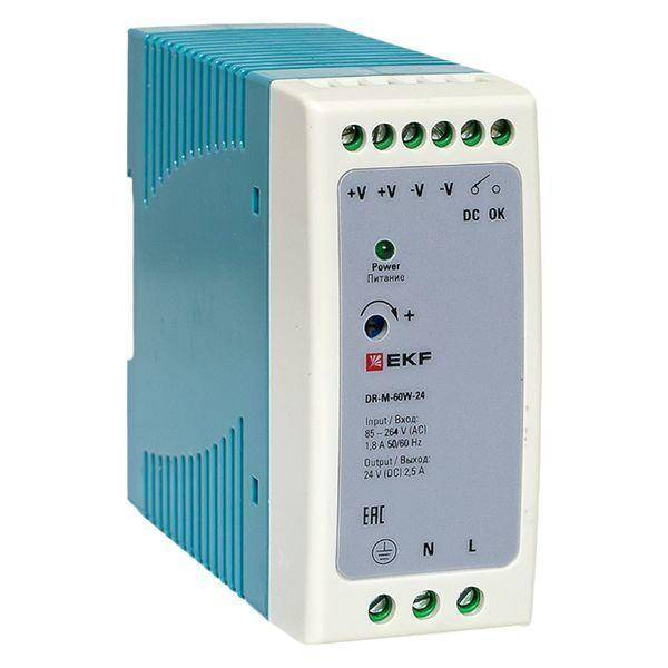 Блок питания на DIN-рейку 60Вт 220В AC/24В DC постоянного тока EKF DR-M-60W-24 ТехноИмпульс