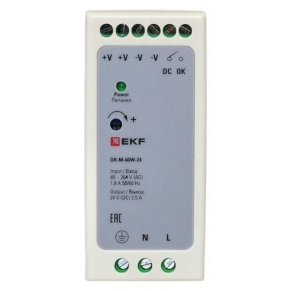 Блок питания на DIN-рейку 60Вт 220В AC/24В DC постоянного тока EKF DR-M-60W-24 ТехноИмпульс