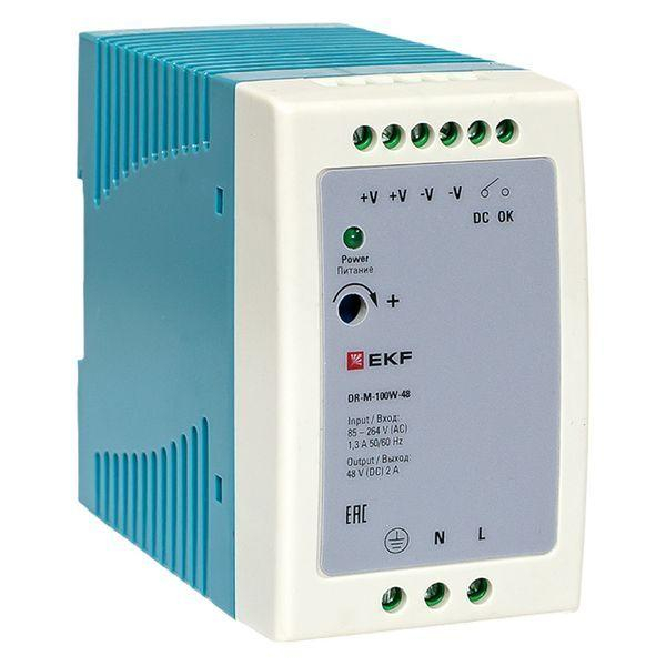 Блок питания на DIN-рейку 100Вт Uвх ~ 220В AC m Uвых - 48В DC постоянного тока EKF DR-M-100W-48 ТехноИмпульс