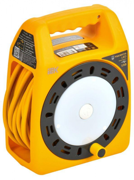 Удлинитель на катушке 3х15м с заземл. Industrial УК15 2P+PE 3х1.5кв.мм USBх2 LED термозащита IEK IN-KP24-16-03-15-UL ТехноИмпульс