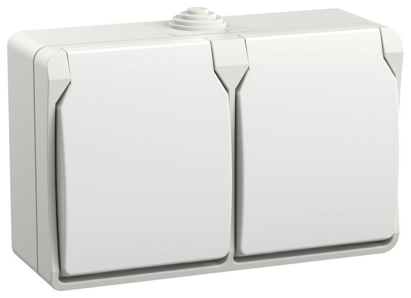 Розетка 2-м ОП Форс РСб22-3-ФБ 16А IP54 с заземл. защ. шторки бел. IEK ERS22-K01-16-54-DC ТехноИмпульс